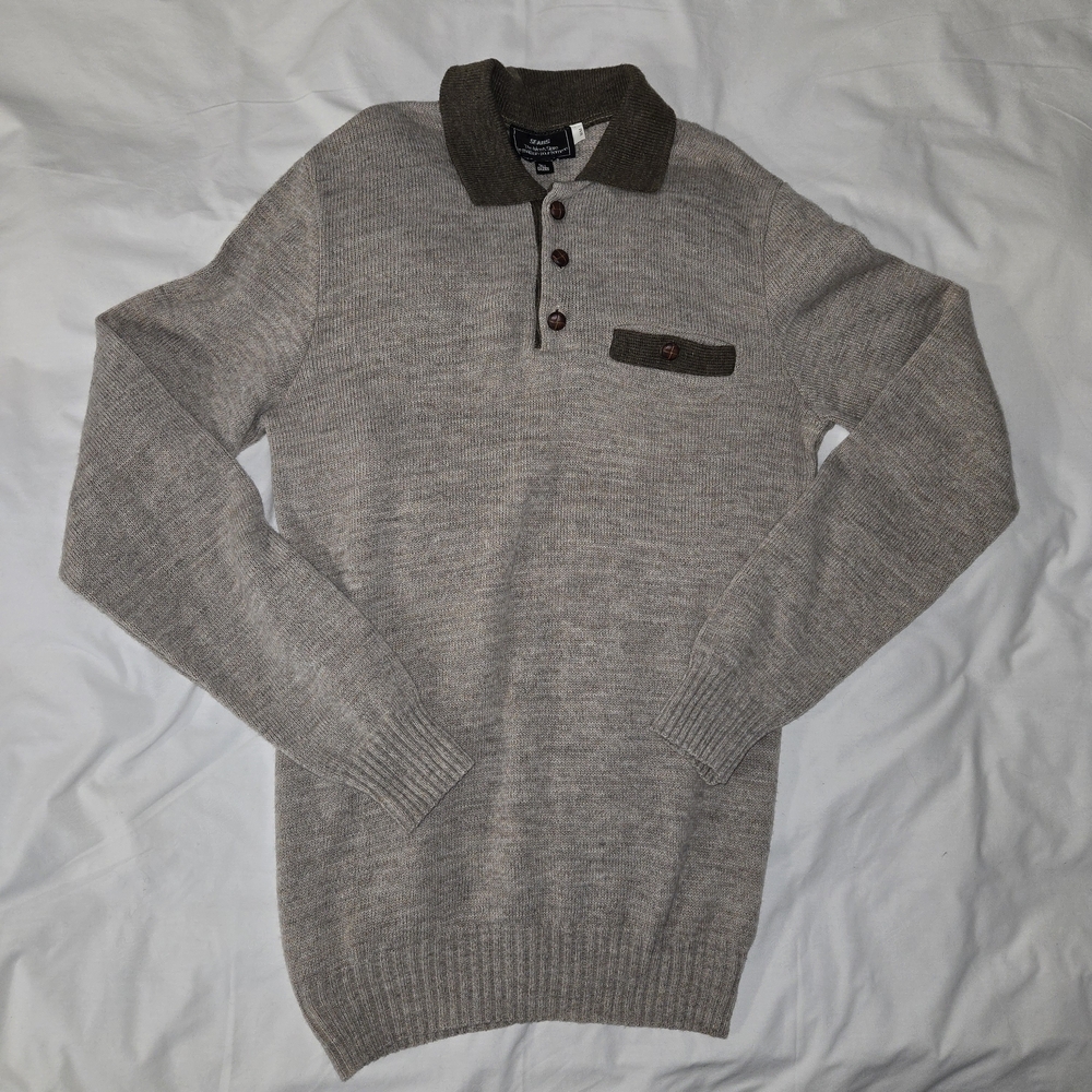 Vintage Sears, Men's Tan and Brown Sweater, Tall